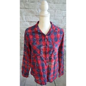 Vanilla Star Women's Button Up Shirt Top Size M Medium Ladies Blue Plaid